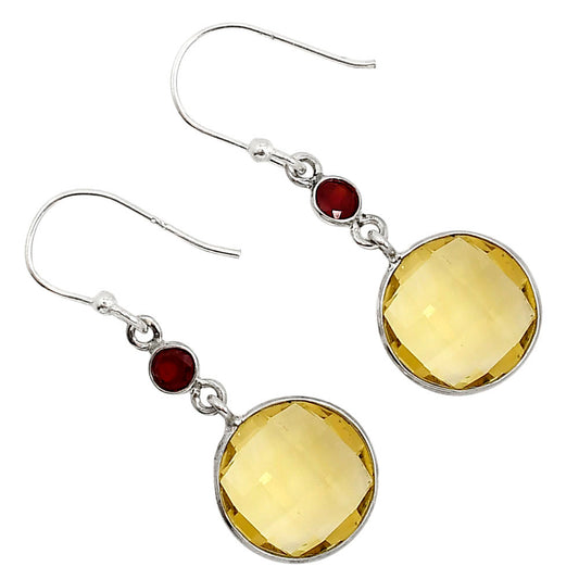 Citrine Checker Briolette and Garnet Earrings E-1002 SDE91783