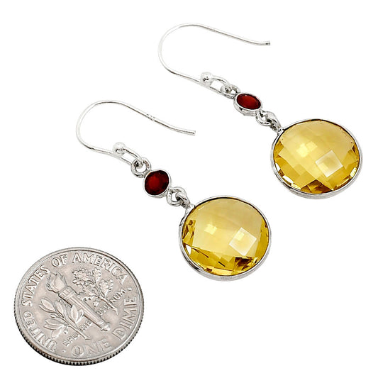 Citrine Checker Briolette and Garnet Earrings E-1006 SDE91783