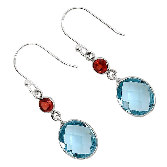 Sky Blue Topaz Checker Briolette and Garnet Earrings E-1002 SDE91794
