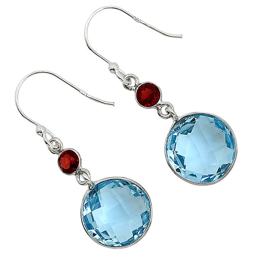 Sky Blue Topaz Checker Briolette and Garnet Earrings E-1006 SDE91799