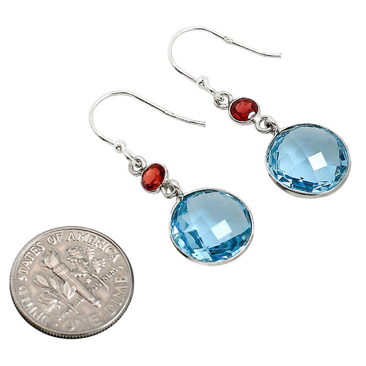 Sky Blue Topaz Checker Briolette and Garnet Earrings E-1006 SDE91799