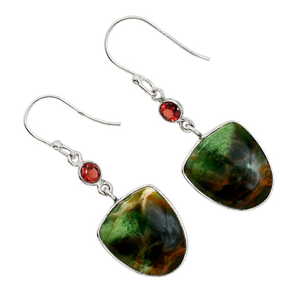 Turkish Rainforest Chrysocolla and Garnet Earrings E-1002 SDE91862