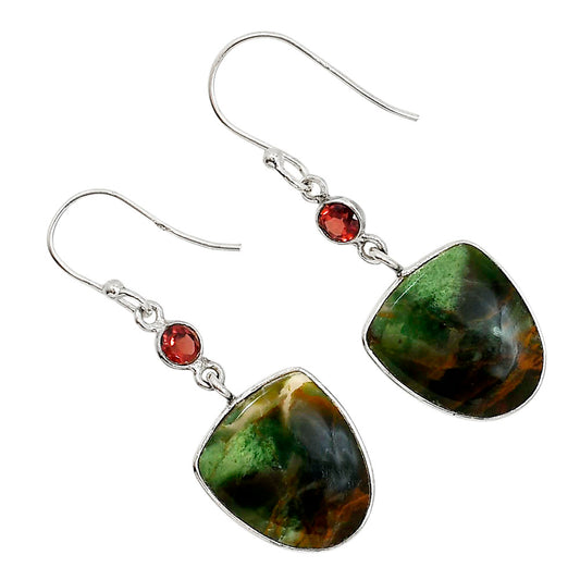 Turkish Rainforest Chrysocolla and Garnet Earrings E-1002 SDE91862