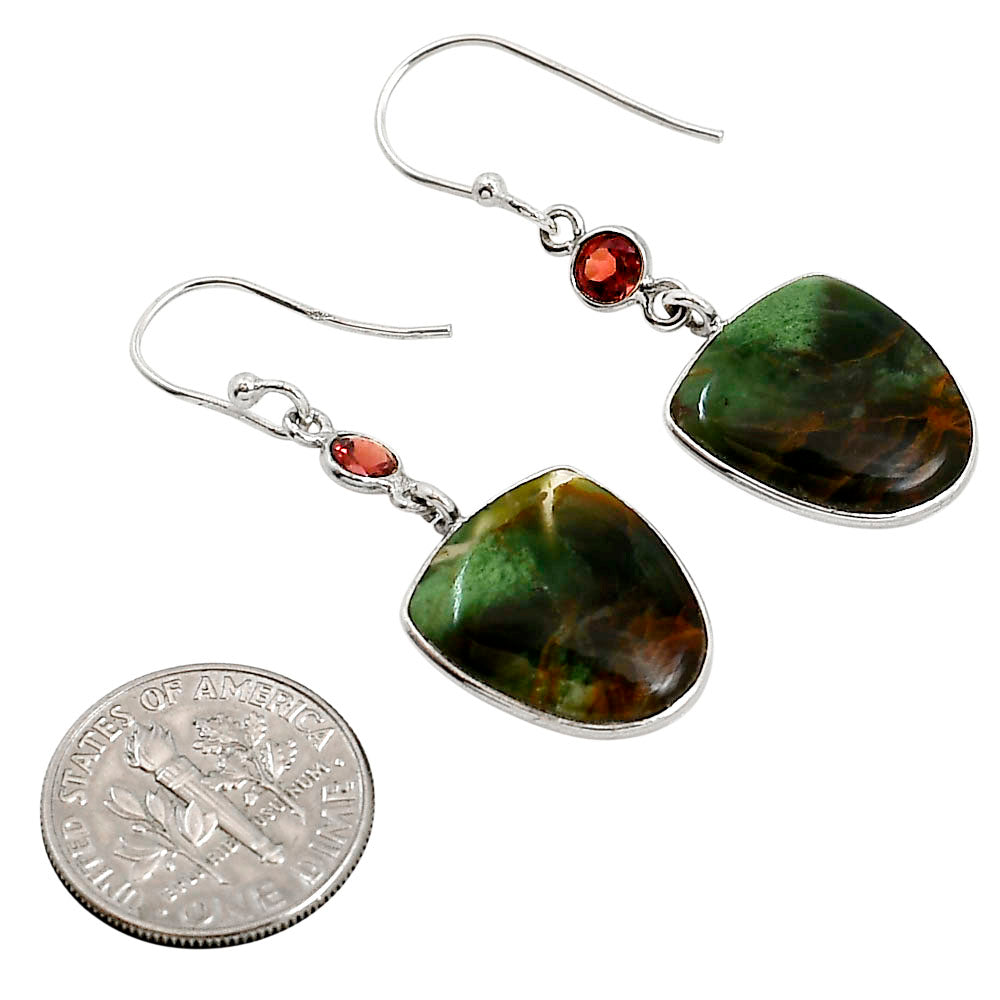 Turkish Rainforest Chrysocolla and Garnet Earrings E-1002 SDE91862
