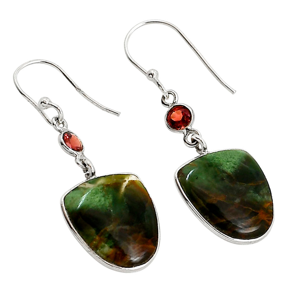 Turkish Rainforest Chrysocolla and Garnet Earrings E-1002 SDE91862
