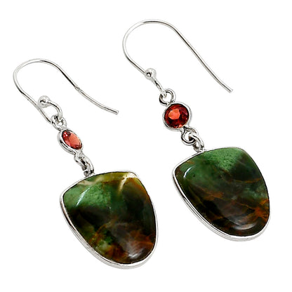 Turkish Rainforest Chrysocolla and Garnet Earrings E-1002 SDE91862