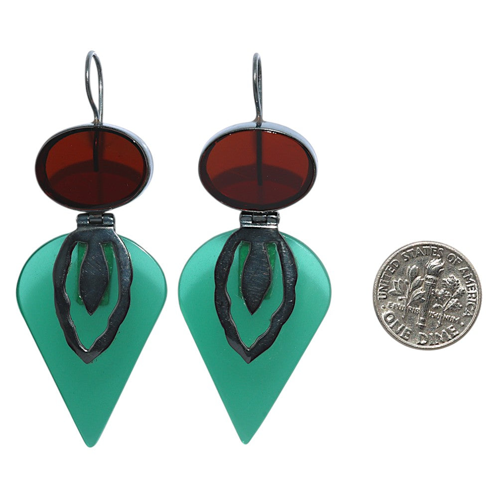 Oxidised - Green Quartz and Garnet Earrings  SDE91877