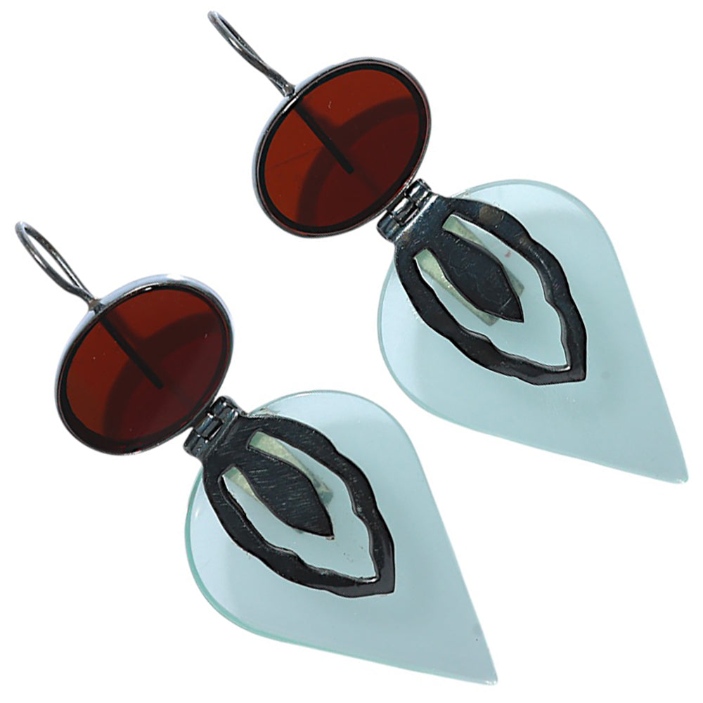 Oxidised - Aqua Chalcedony and Garnet Earrings  SDE91878