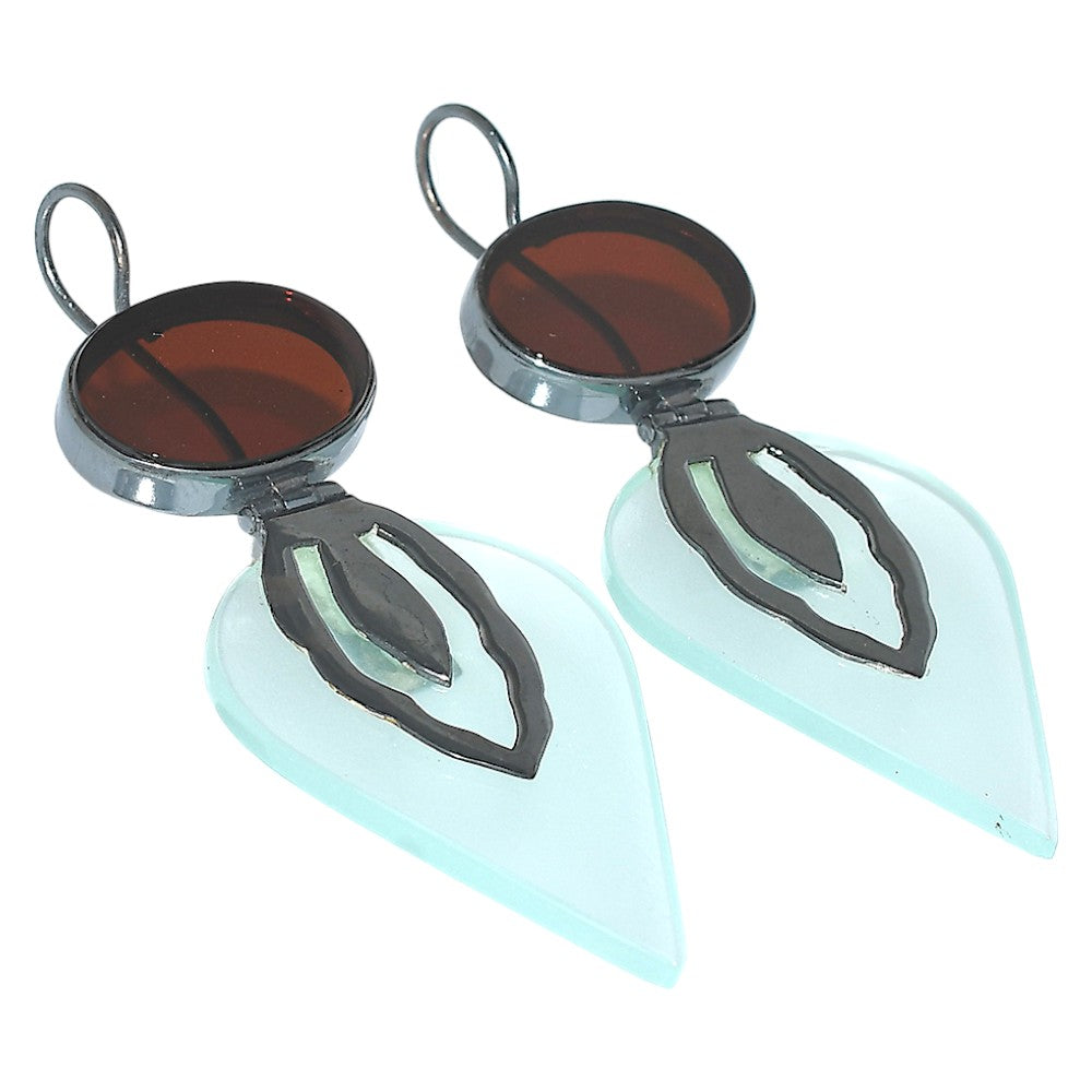 Oxidised - Aqua Chalcedony and Garnet Earrings  SDE91878