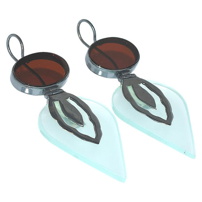 Oxidised - Aqua Chalcedony and Garnet Earrings  SDE91878