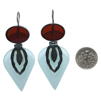 Oxidised - Aqua Chalcedony and Garnet Earrings  SDE91878