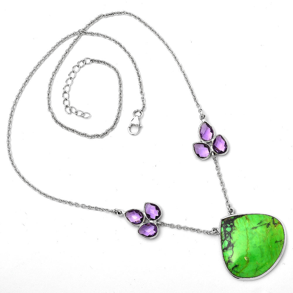 Green Matrix Turquoise and Amethyst Necklace N-1002 SDN1139