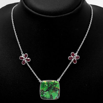 Green Matrix Turquoise and Garnet Necklace N-1001 SDN1221