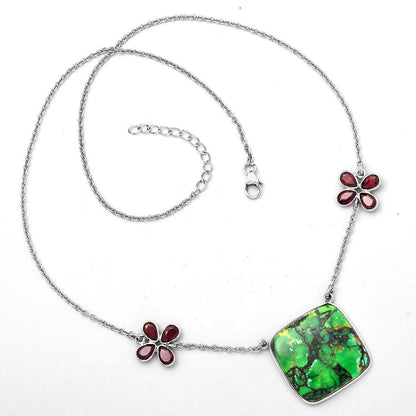 Green Matrix Turquoise and Garnet Necklace N-1001 SDN1221