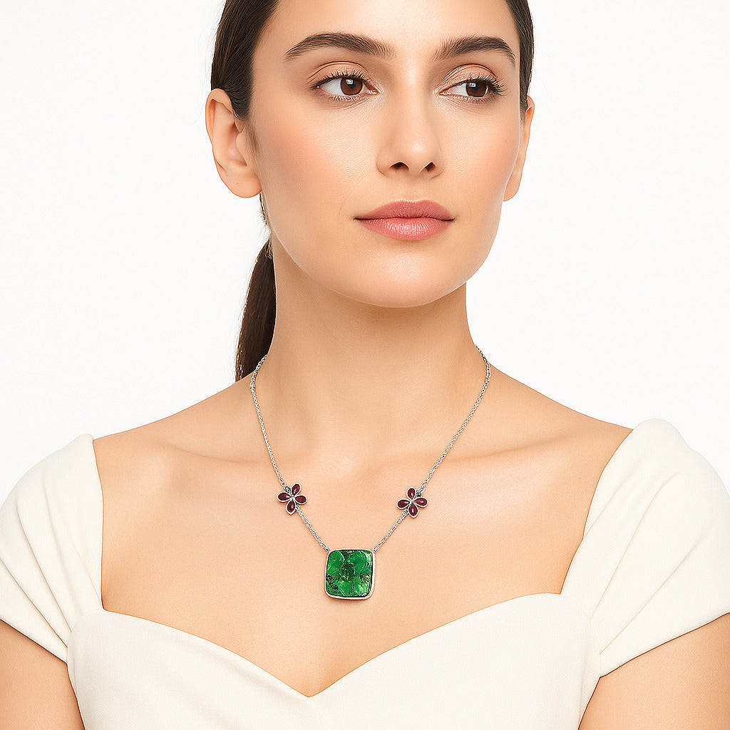 Green Matrix Turquoise and Garnet Necklace N-1001 SDN1221