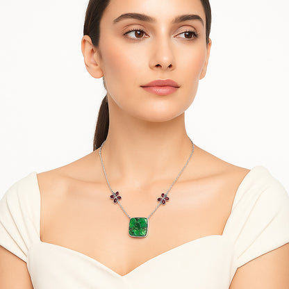 Green Matrix Turquoise and Garnet Necklace N-1001 SDN1221
