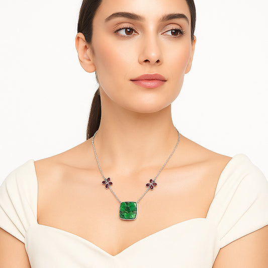 Green Matrix Turquoise and Garnet Necklace N-1001 SDN1221