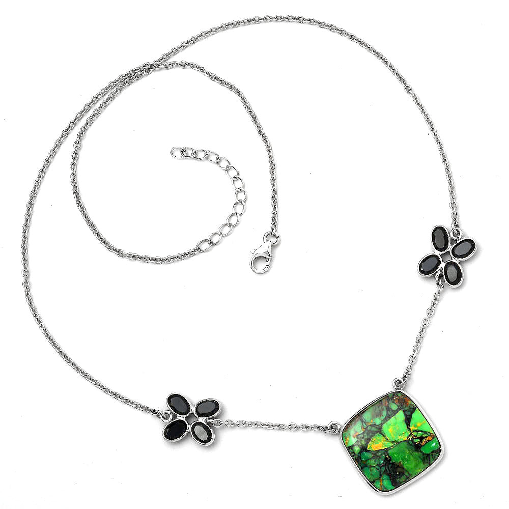Green Matrix Turquoise and Black Onyx Necklace N-1001 SDN1230