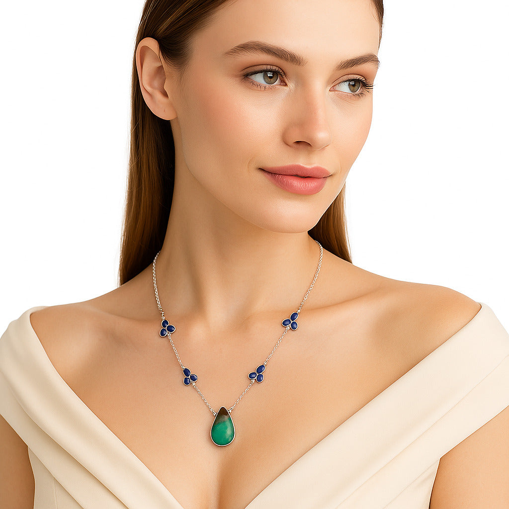 Natural Boulder Chrysoprase & Lapis Necklace N-1004 SDN1302