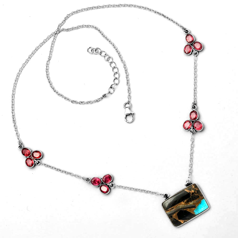 Shell In Black Blue Turquoise & Garnet Necklace N-1004 SDN1310
