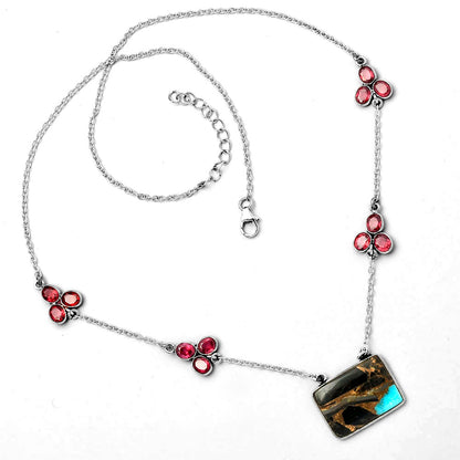 Shell In Black Blue Turquoise & Garnet Necklace N-1004 SDN1310