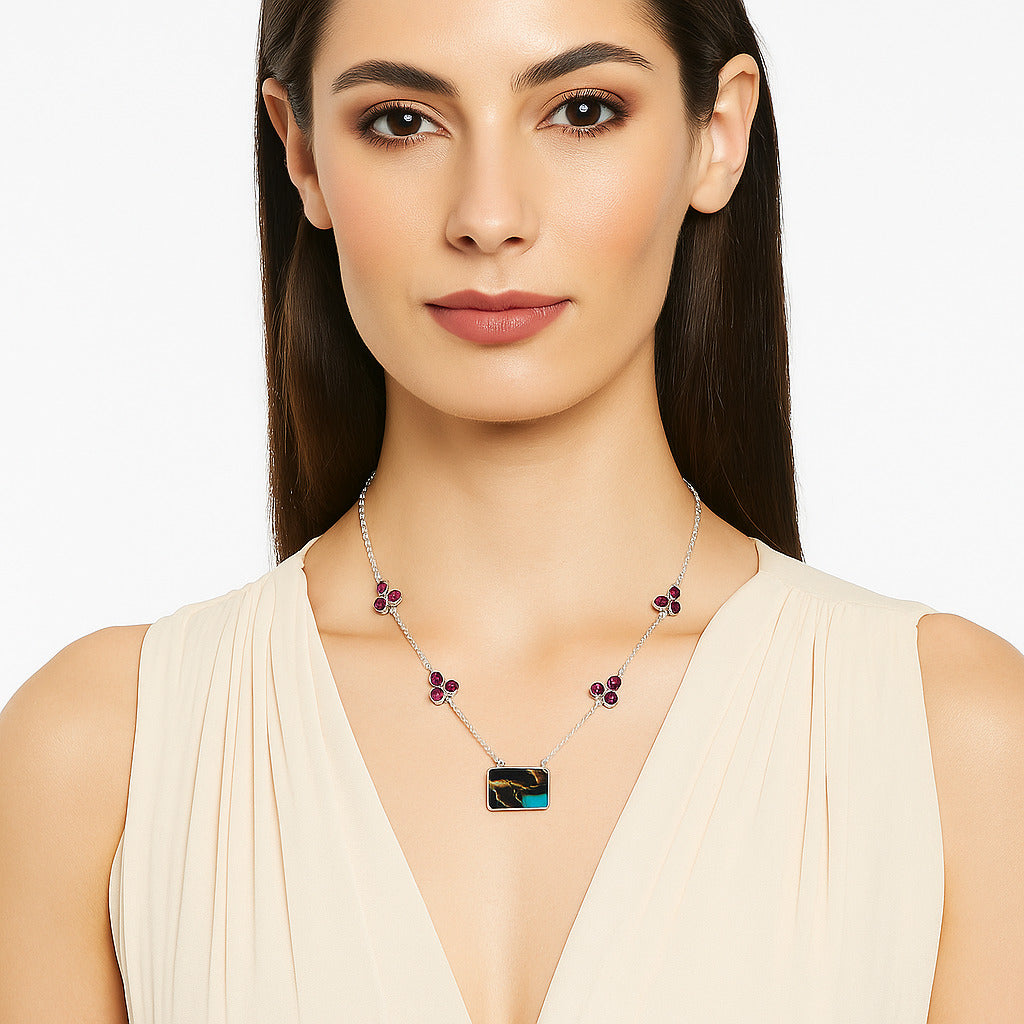 Shell In Black Blue Turquoise & Garnet Necklace N-1004 SDN1310