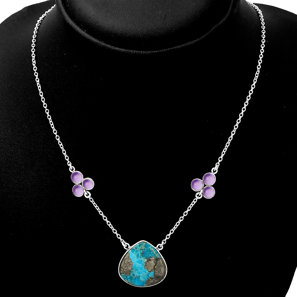 Kingman Turquoise With Pyrite & Amethyst Necklace N-1002 SDN1313