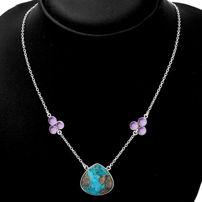 Kingman Turquoise With Pyrite & Amethyst Necklace N-1002 SDN1313