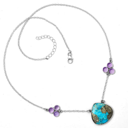 Kingman Turquoise With Pyrite & Amethyst Necklace N-1002 SDN1313