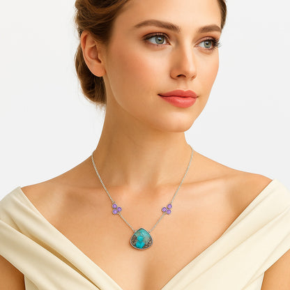 Kingman Turquoise With Pyrite & Amethyst Necklace N-1002 SDN1313