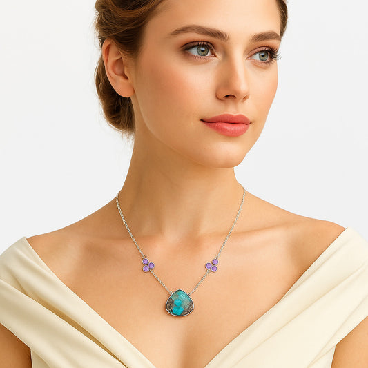 Kingman Turquoise With Pyrite & Amethyst Necklace N-1002 SDN1313
