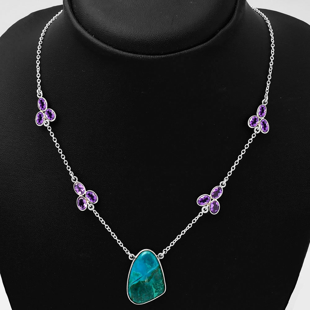 Natural Azurite Chrysocolla & Amethyst Necklace N-1004 SDN1314