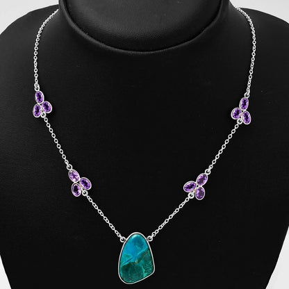 Natural Azurite Chrysocolla & Amethyst Necklace N-1004 SDN1314