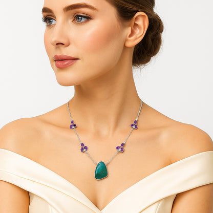 Natural Azurite Chrysocolla & Amethyst Necklace N-1004 SDN1314