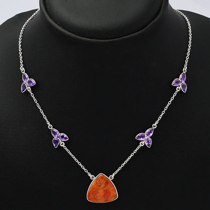 Natural Red Sponge Coral & Amethyst Necklace N-1004 SDN1320