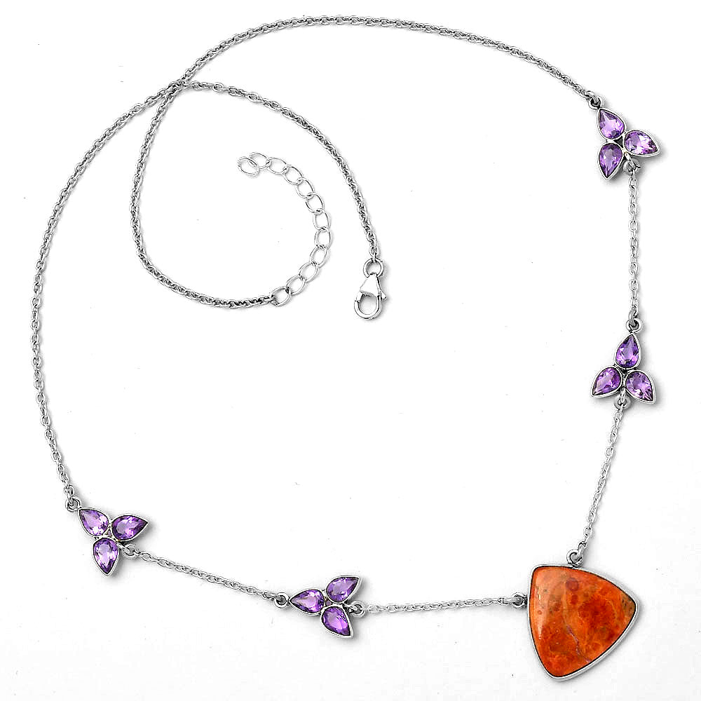 Natural Red Sponge Coral & Amethyst Necklace N-1004 SDN1320