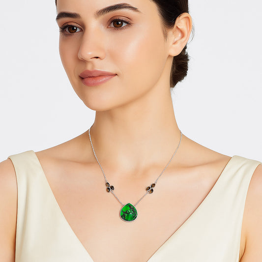 Green Matrix Turquoise & Smoky Quartz Necklace N-1002 SDN1336