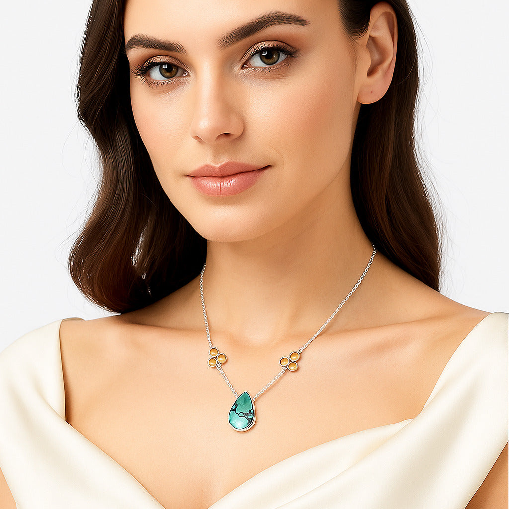 Lucky Charm Tibetan Turquoise & Citrine Necklace N-1002 SDN1348