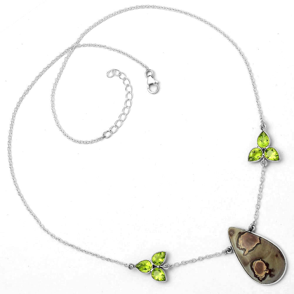 Natural Coffee Bean Jasper & Peridot Necklace N-1002 SDN1356