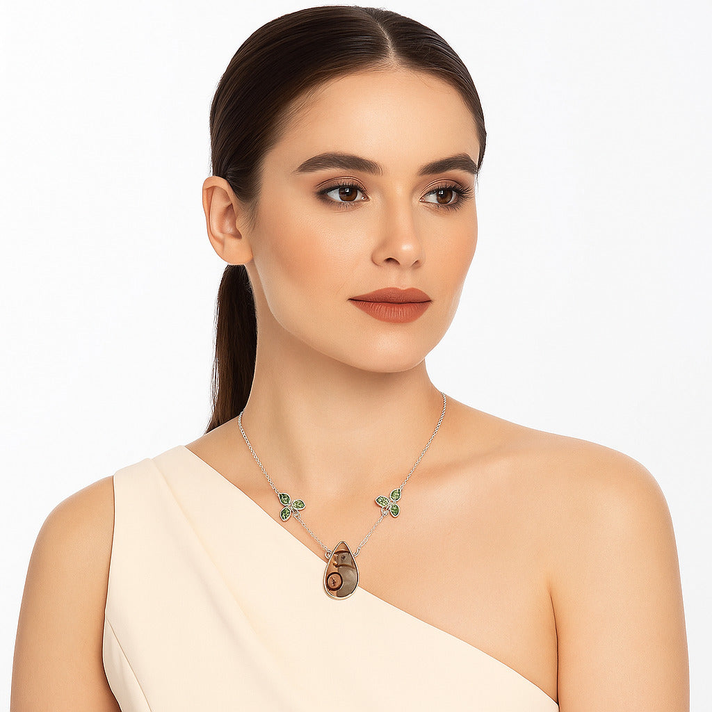 Natural Coffee Bean Jasper & Peridot Necklace N-1002 SDN1356
