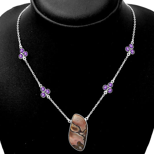 Natural Coffee Bean Jasper & Amethyst Necklace N-1004 SDN1378