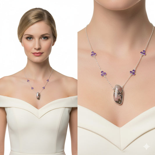 Natural Coffee Bean Jasper & Amethyst Necklace N-1004 SDN1378