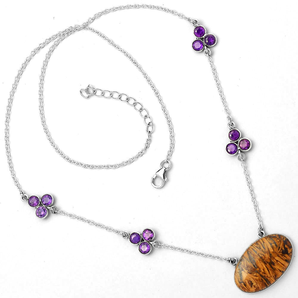 Coquina Fossil Jasper & Amethyst Necklace N-1004 SDN1379