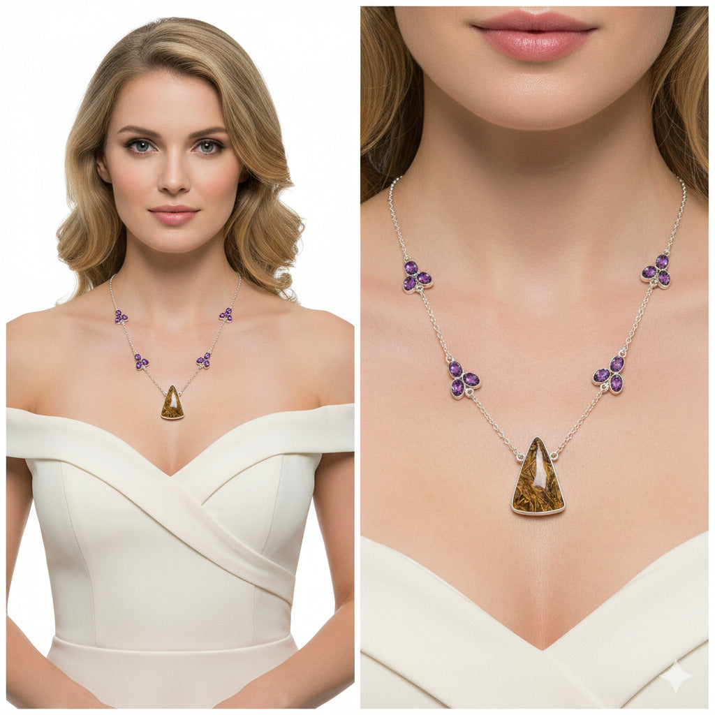 Coquina Fossil Jasper & Amethyst Necklace N-1004 SDN1380