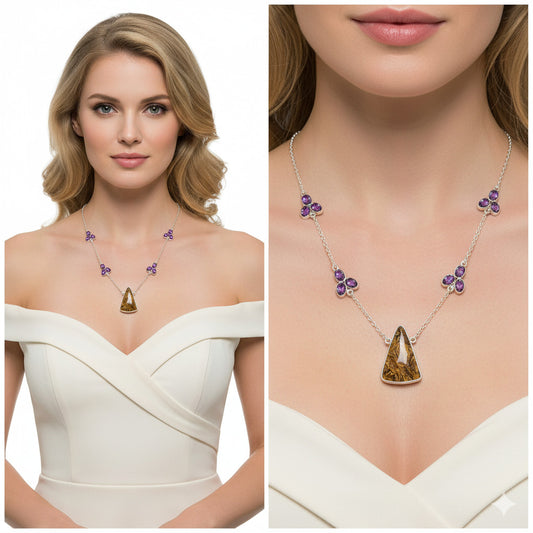 Coquina Fossil Jasper & Amethyst Necklace N-1004 SDN1380