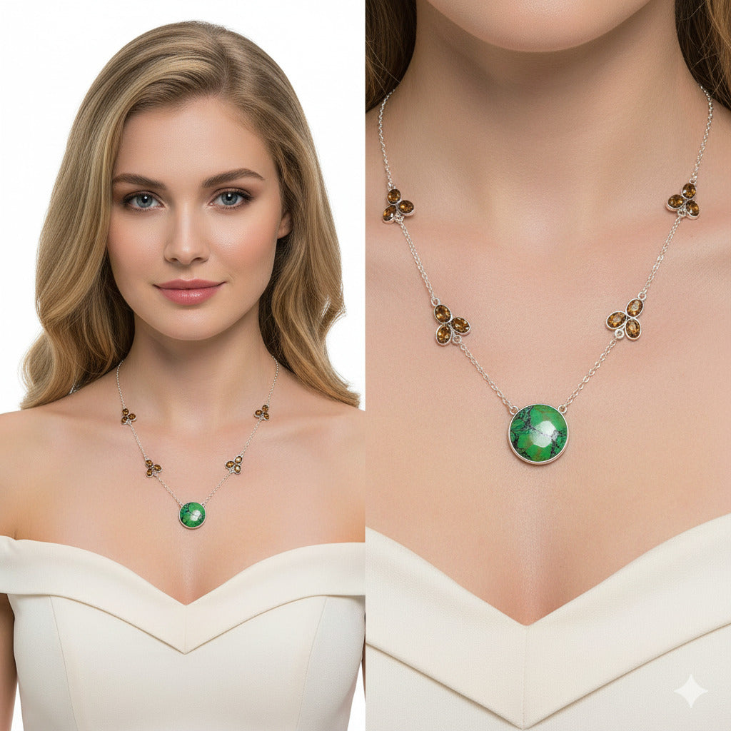 Green Matrix Turquoise & Smoky Quartz Necklace N-1004 SDN1382