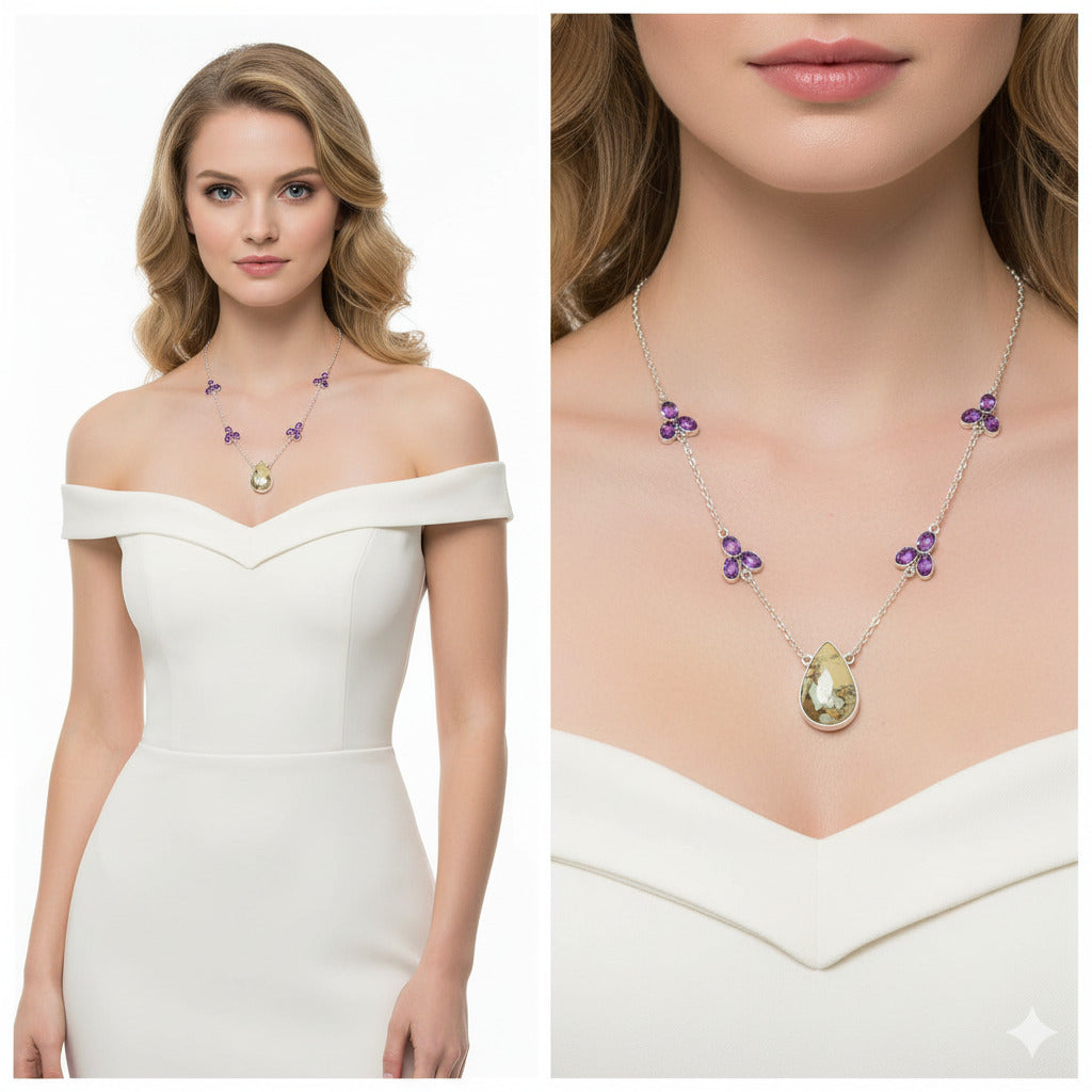 Lemon Chrysocolla Brazil & Amethyst Necklace N-1004 SDN1387