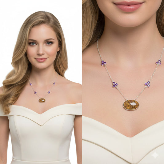 Coquina Fossil Jasper & Amethyst Necklace N-1004 SDN1388