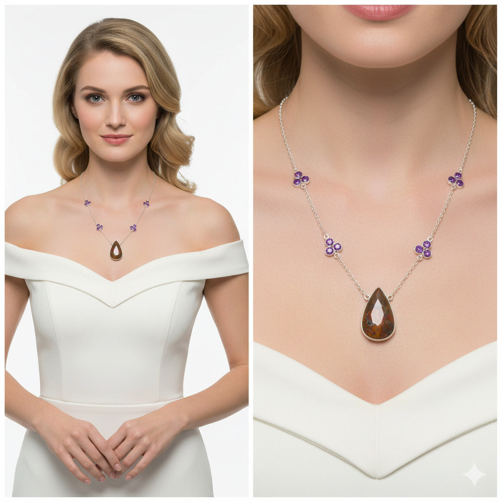 Rare Cady Mountain Agate & Amethyst Necklace N-1004 SDN1394