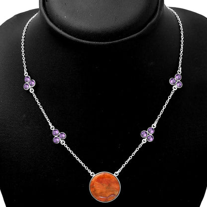 Natural Red Sponge Coral & Amethyst Necklace N-1004 SDN1395